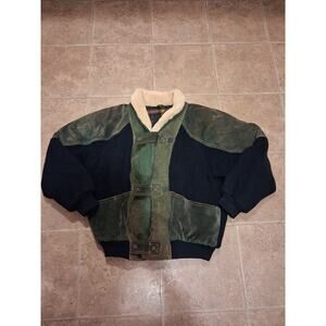 vintage leather bomber jacket with Sherpa Lined and quilted interior Mens Medium